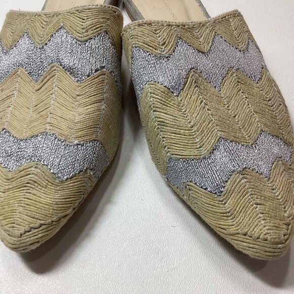 Anthropologie Embroidered Slides Yellow Cream Silver Women’s Size 9 Sandals - Picture 15 of 15